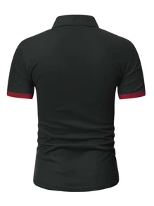 Manfinity Men Letter Graphic Polo Shirt - Black - View 2