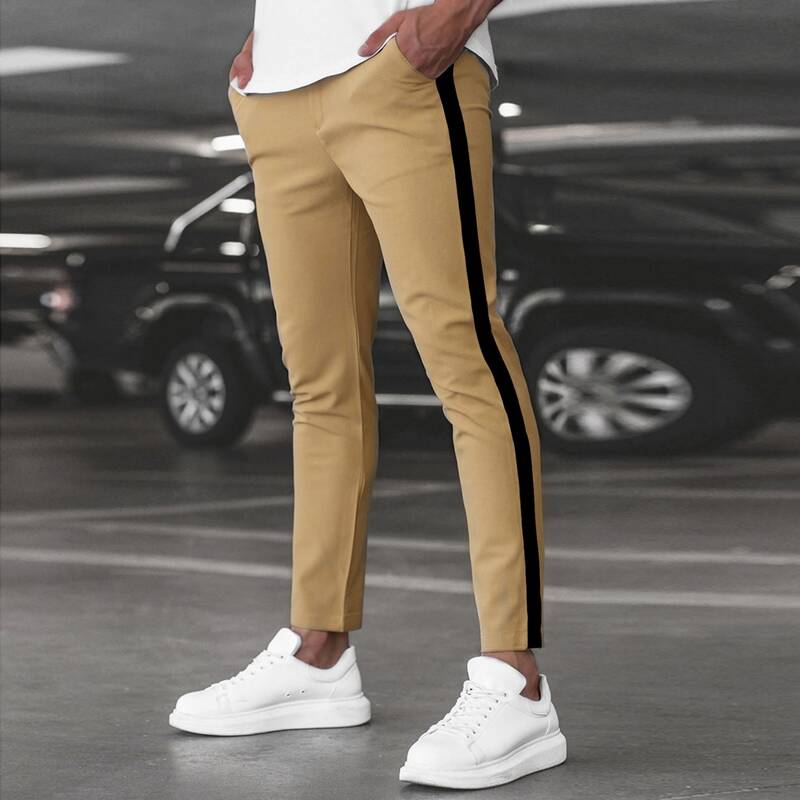 

Guys Side Striped Panel Pocket Fitted Pants, Khaki