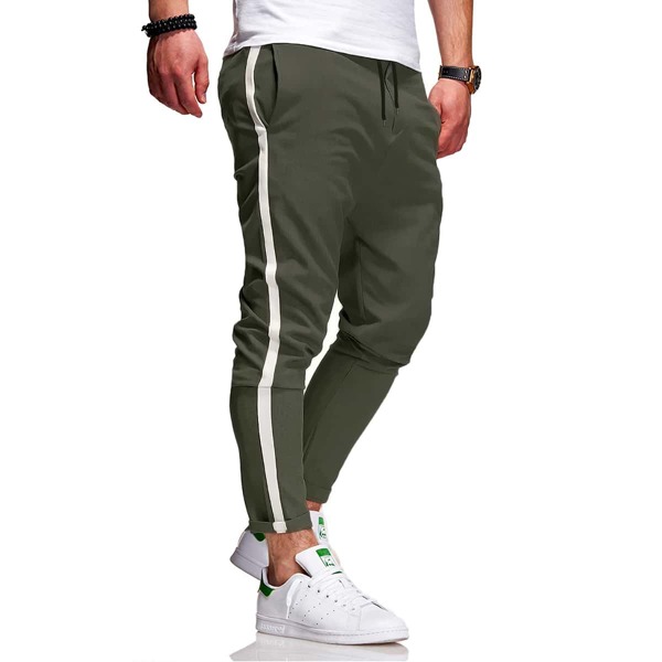 

Men Side Panel Drawstring Pants, Army green