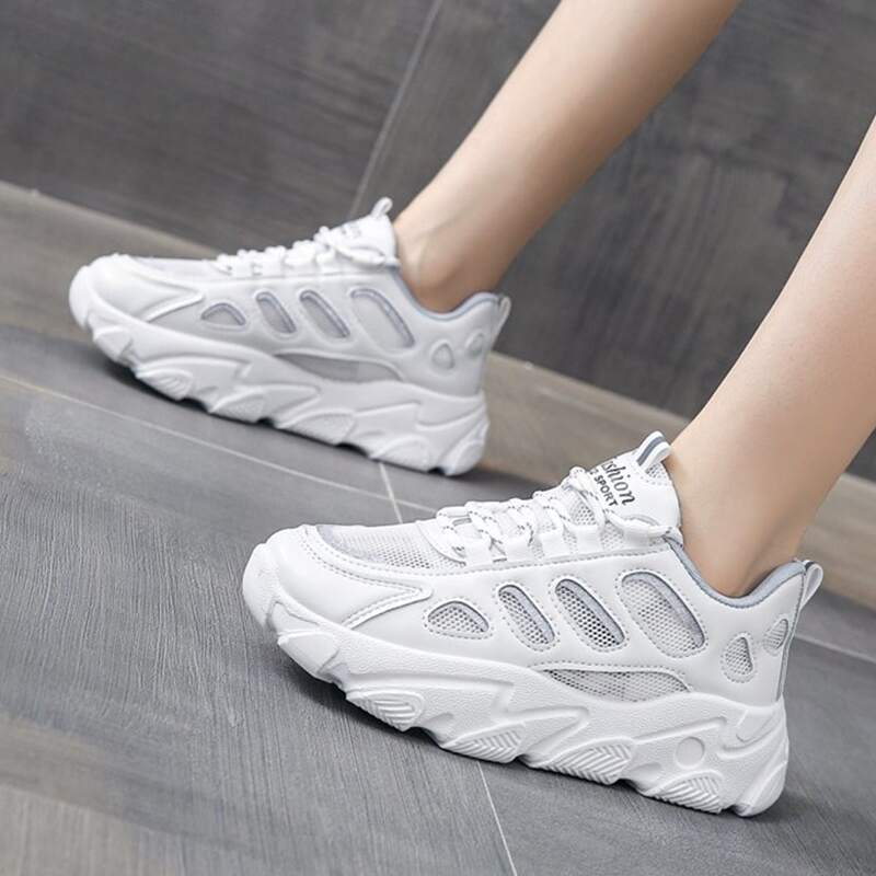 

Lace-up Mesh Chunky Sneakers, White