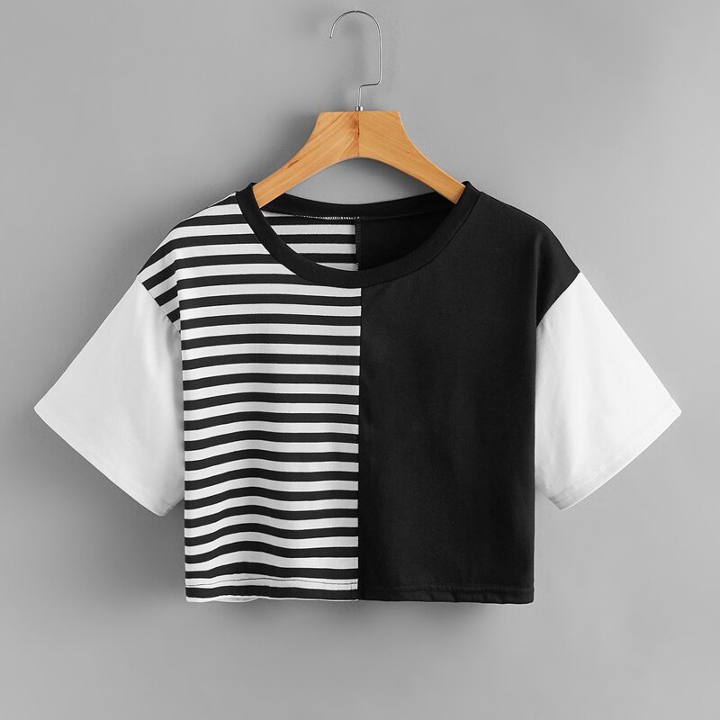 

Striped Colorblock Tee, Black and white