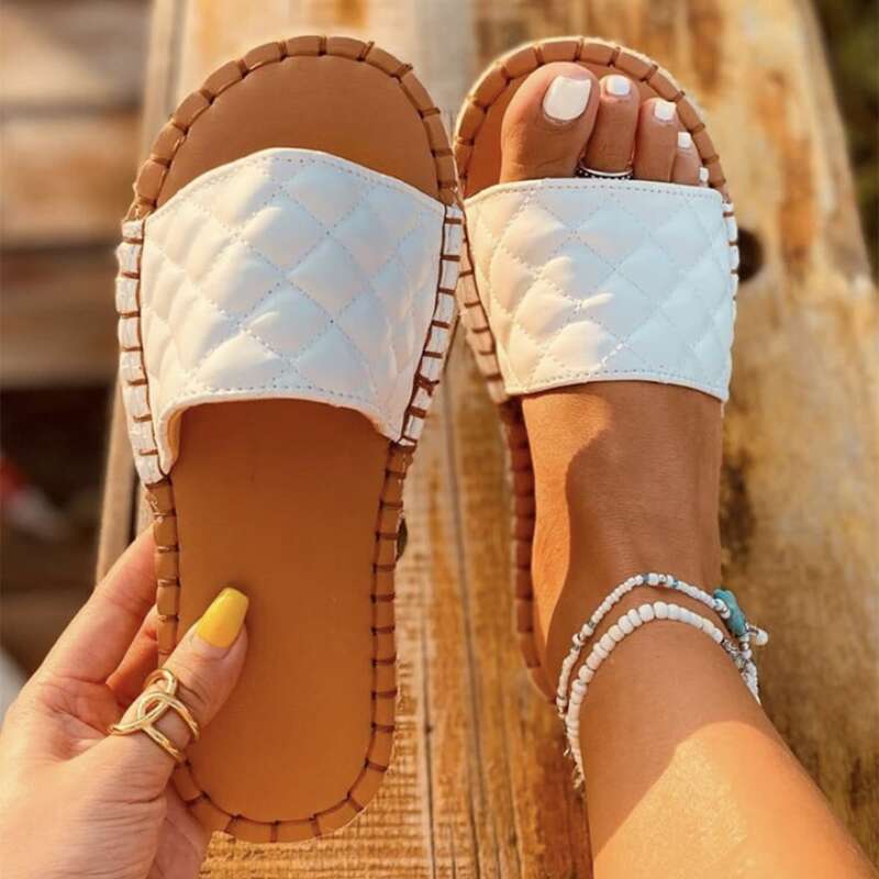 

Quilted Wide Band Slide Sandals, White