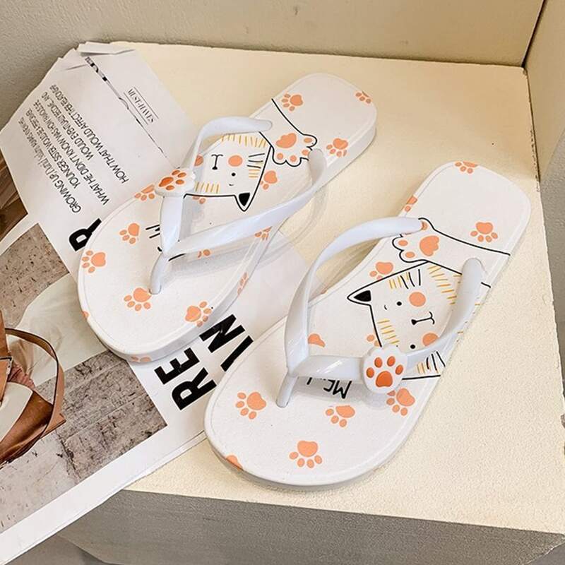 

Cartoon Cat Flip Flops, White