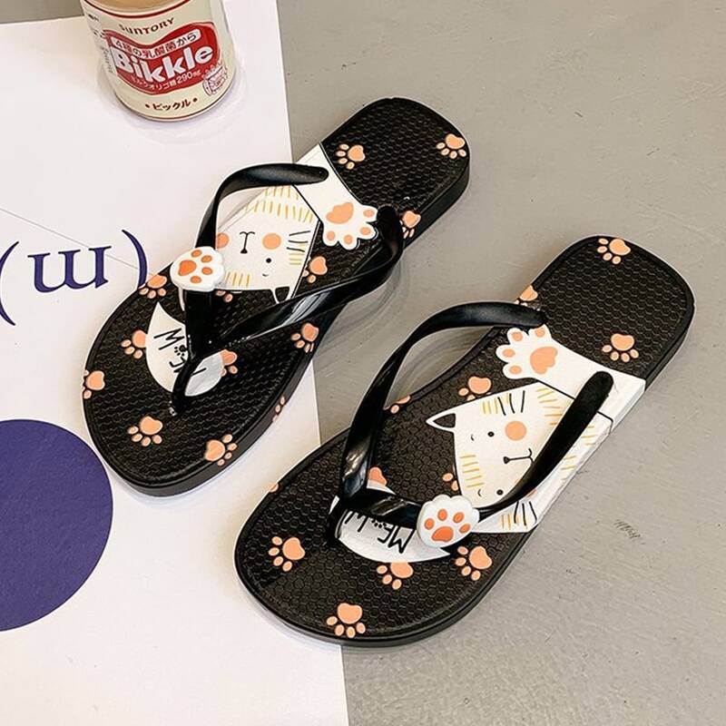 

Cartoon Cat Flip Flops, Black