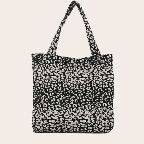 

Leopard Print Tote Bag, Black and white