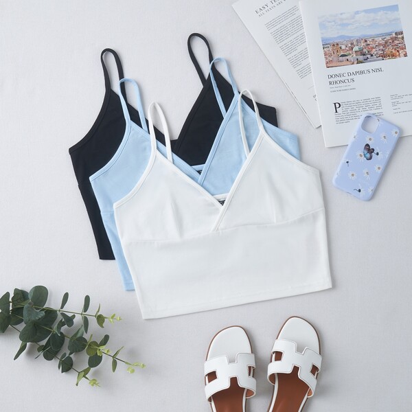 

3pcs Solid Crop Cami Top, Multicolor