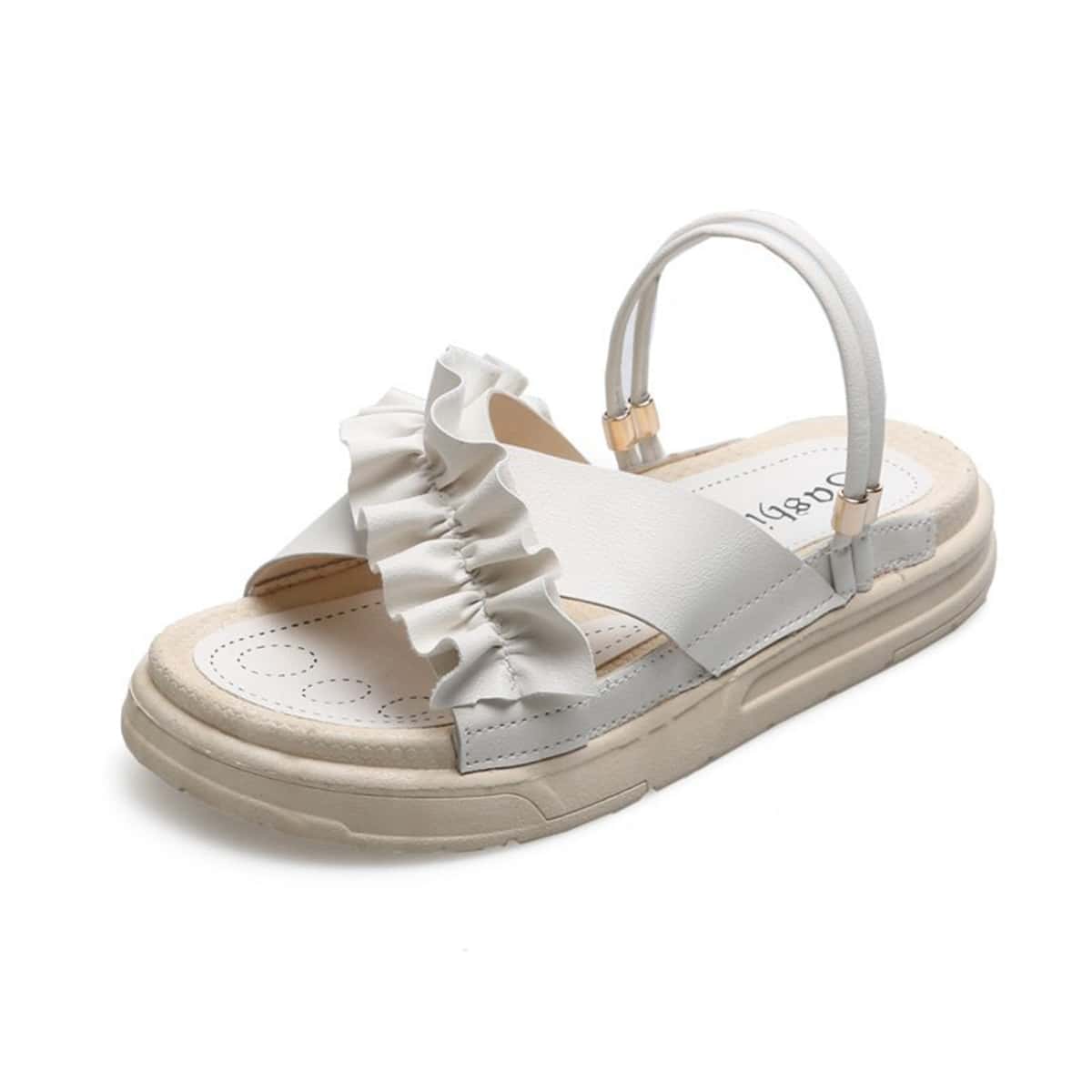 

Criss Cross Ruffle Strap Sandals, Beige