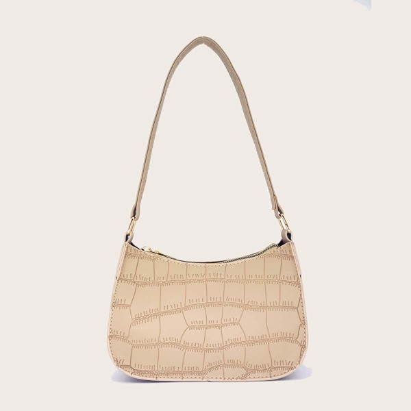 

Croc Embossed Shoulder Bag, Apricot
