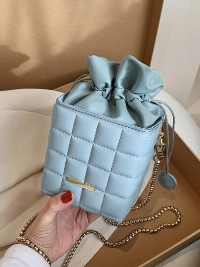 Quilted Drawstring Bucket Bag