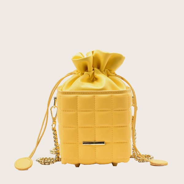 

Quilted Drawstring Bucket Bag, Yellow