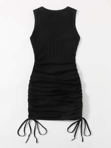SHEIN Plus Drawstring Knot Ruched Dress - Black - View 2