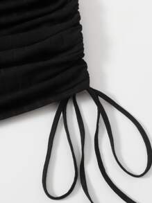 SHEIN Plus Drawstring Knot Ruched Dress - Black - View 3