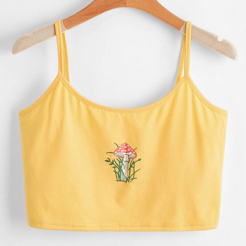 

Mushroom Graphic Crop Cami, Yellow