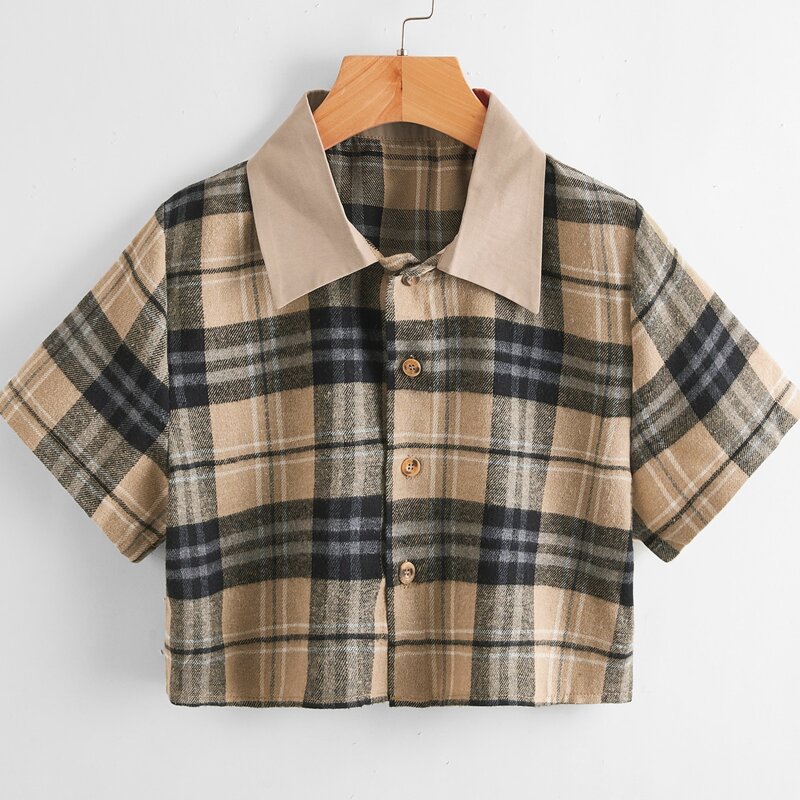 

Plaid Button Front Crop Shirt, Multicolor