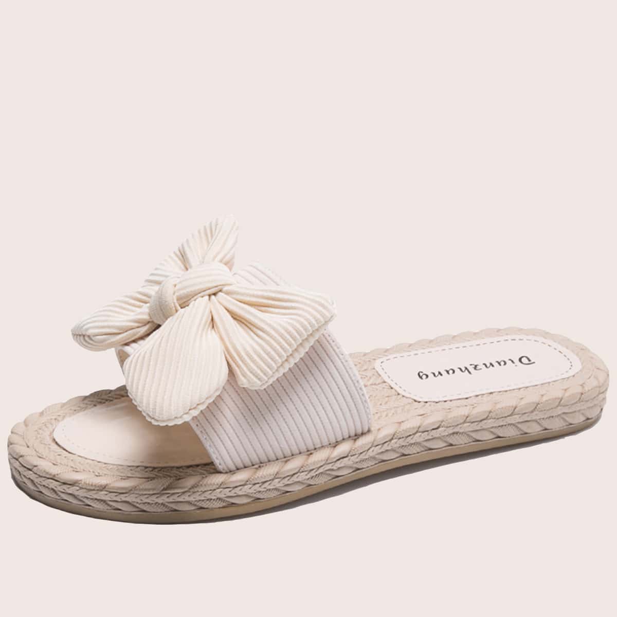 

Bow Knot Slide Sandals, Beige