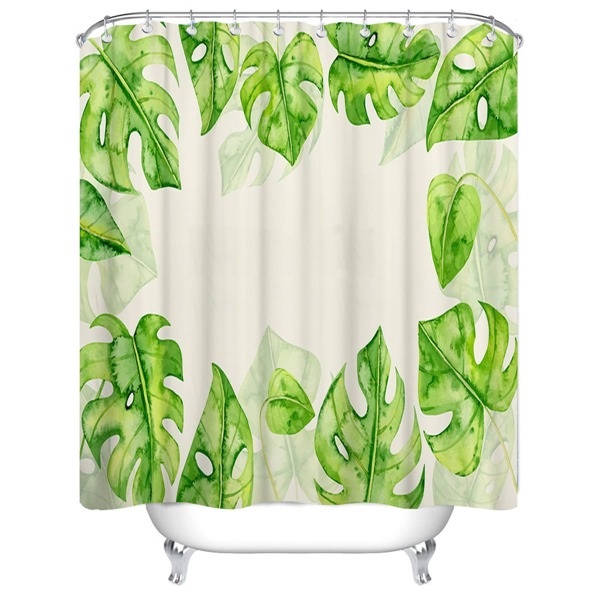 

1pc Leaf Print Anti-slip Mat Or Shower Curtain, Multicolor