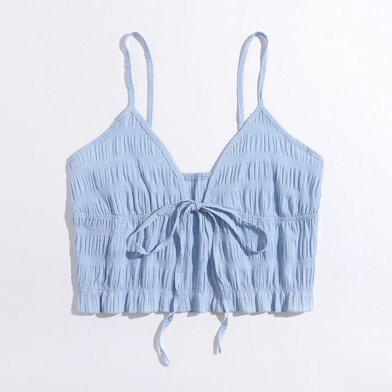 

Solid Tie Front Crop Top, Baby blue