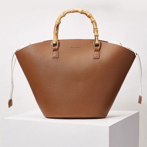 

STITCH DETAIL BUCKET BAG, Brown