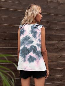 DEARCASE Tie Dye Ruffle Detail Tank Top - Multicolor - View 2