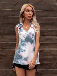 DEARCASE Tie Dye Ruffle Detail Tank Top - Multicolor - View 4
