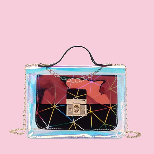 

Holographic Twist Lock Chain Bag, Black