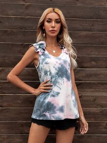 DEARCASE Tie Dye Ruffle Detail Tank Top - Multicolor - View 5