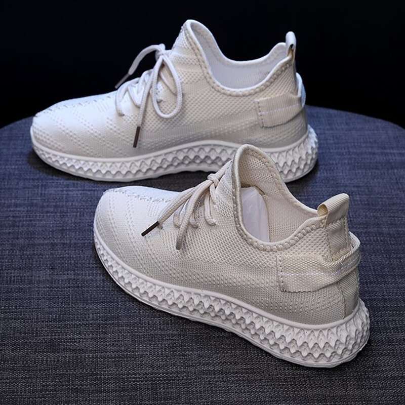 

Lace-up Front Knit Sneakers, Beige
