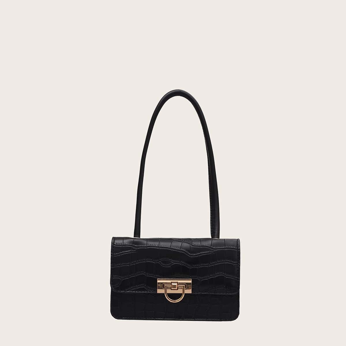

Croc Embossed Baguette Bag, Black