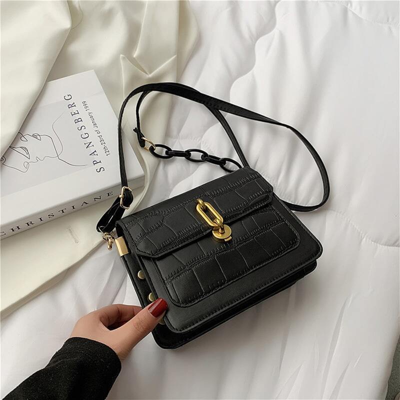 

Croc Embossed Square Shoulder Bag, Black