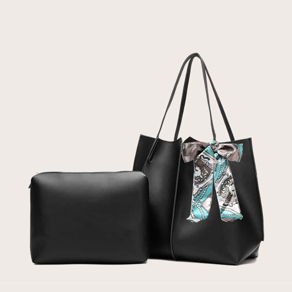 

Twilly Scarf Decor Tote Bag With Inner Pouch, Black