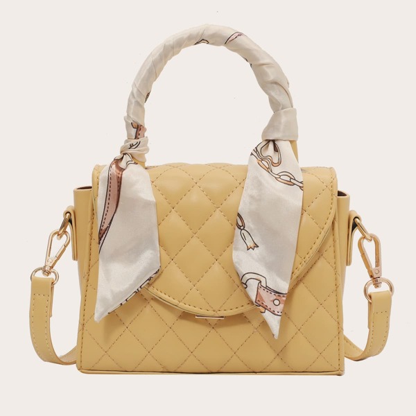 

Twilly Scarf Decor Quilted Satchel Bag, Yellow