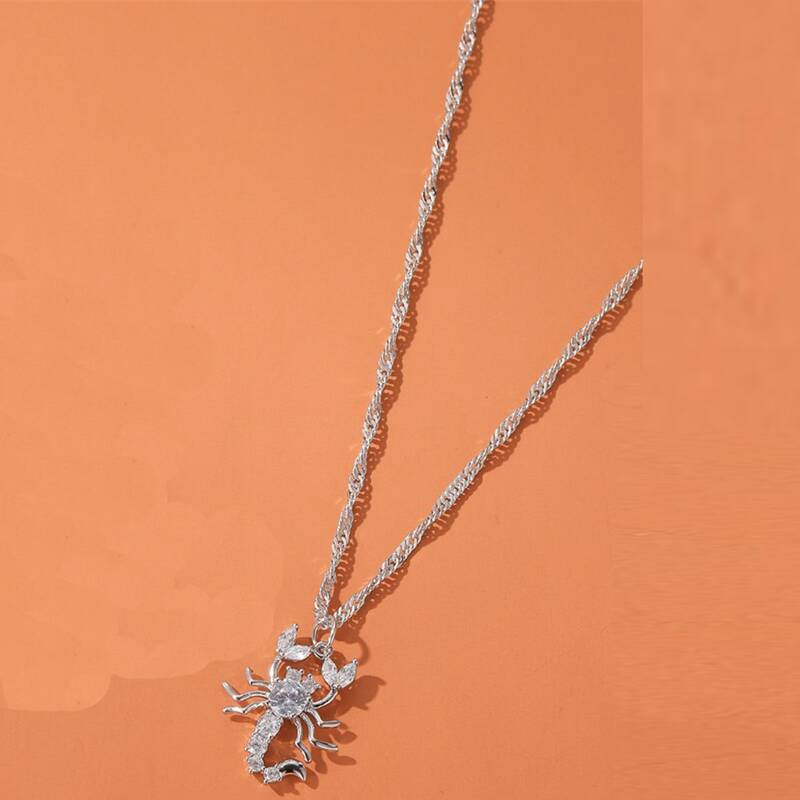 

Rhinestone Scorpion Pendant Necklace, Silver