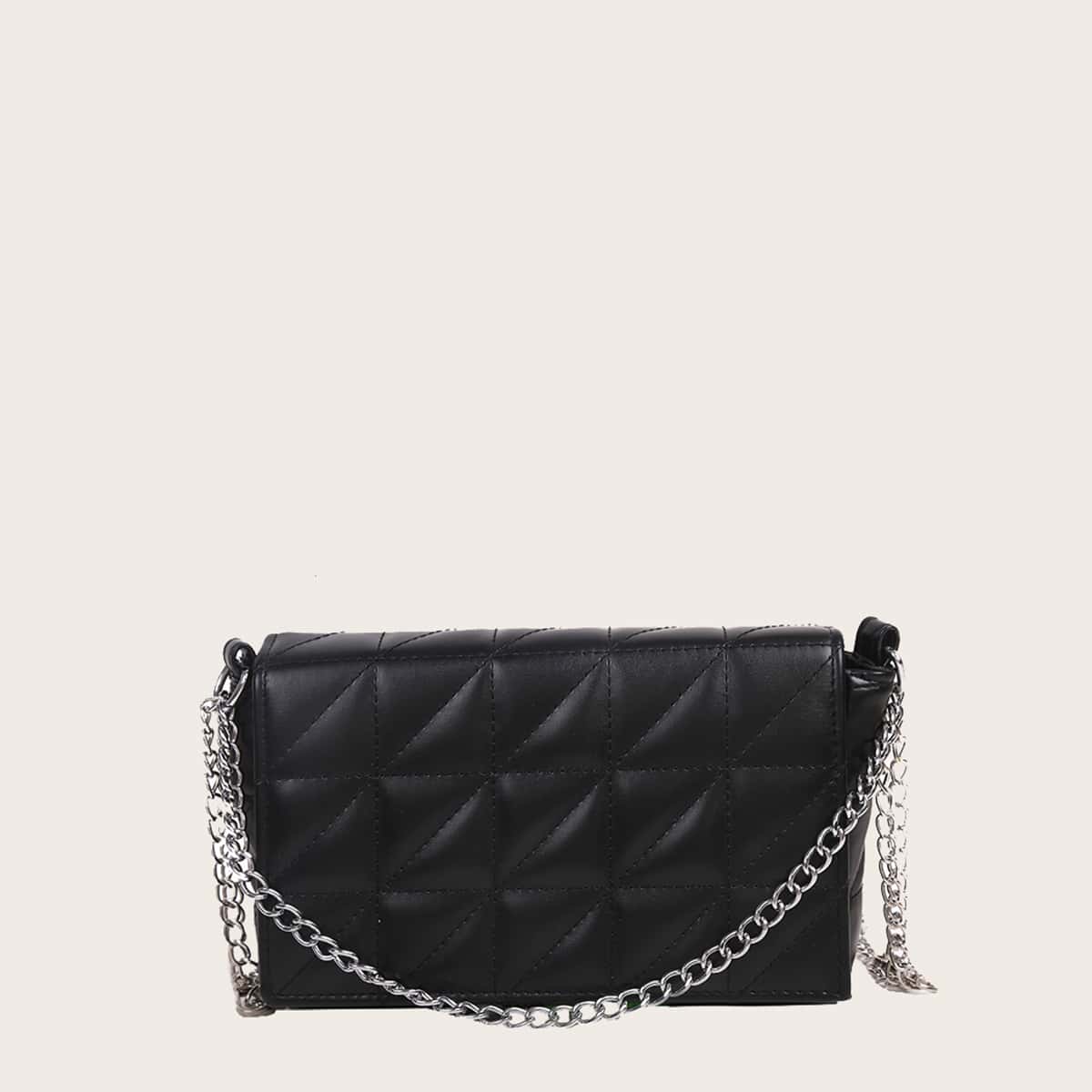 

Quilted Chain Crossbody Bag, Black
