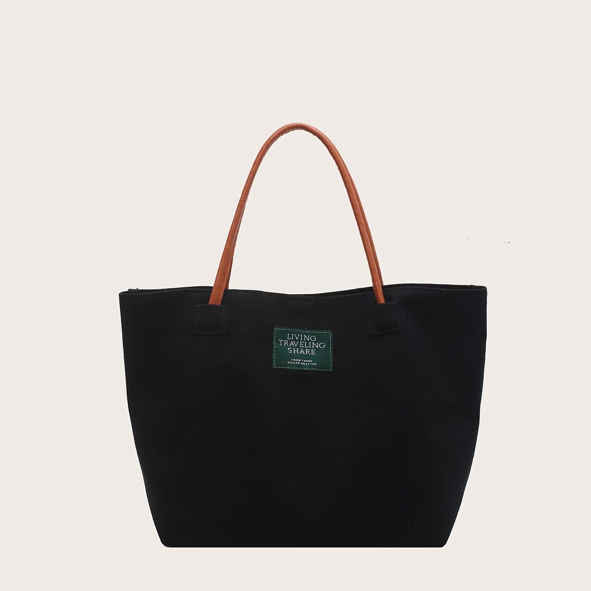 

Letter Patch Tote Bag, Black