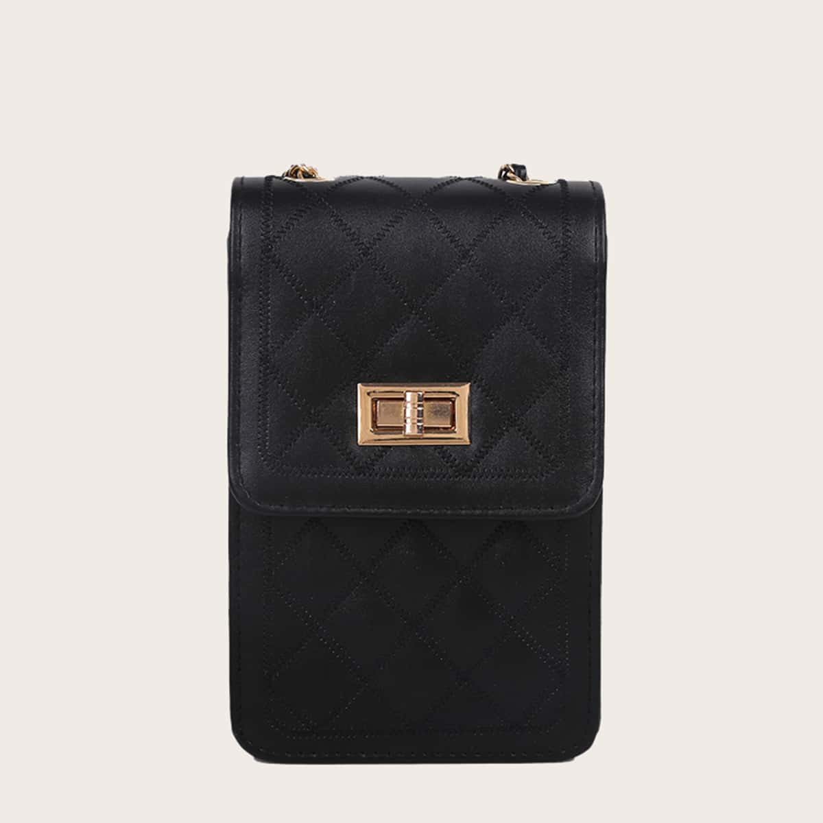 

Quilted Chain Crossbody Phone Bag, Black