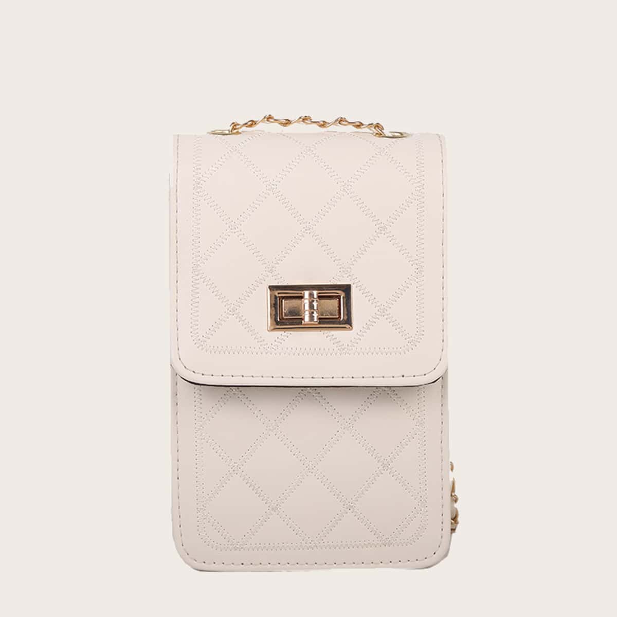 

Quilted Chain Crossbody Phone Bag, White