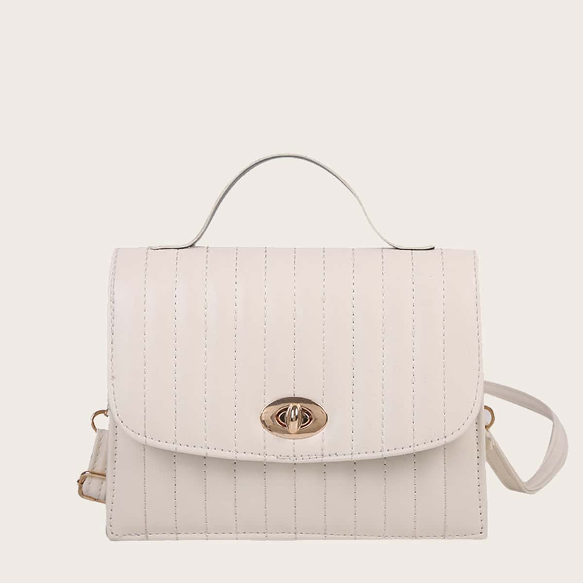 

Solid Twist Lock Satchel Bag, Beige