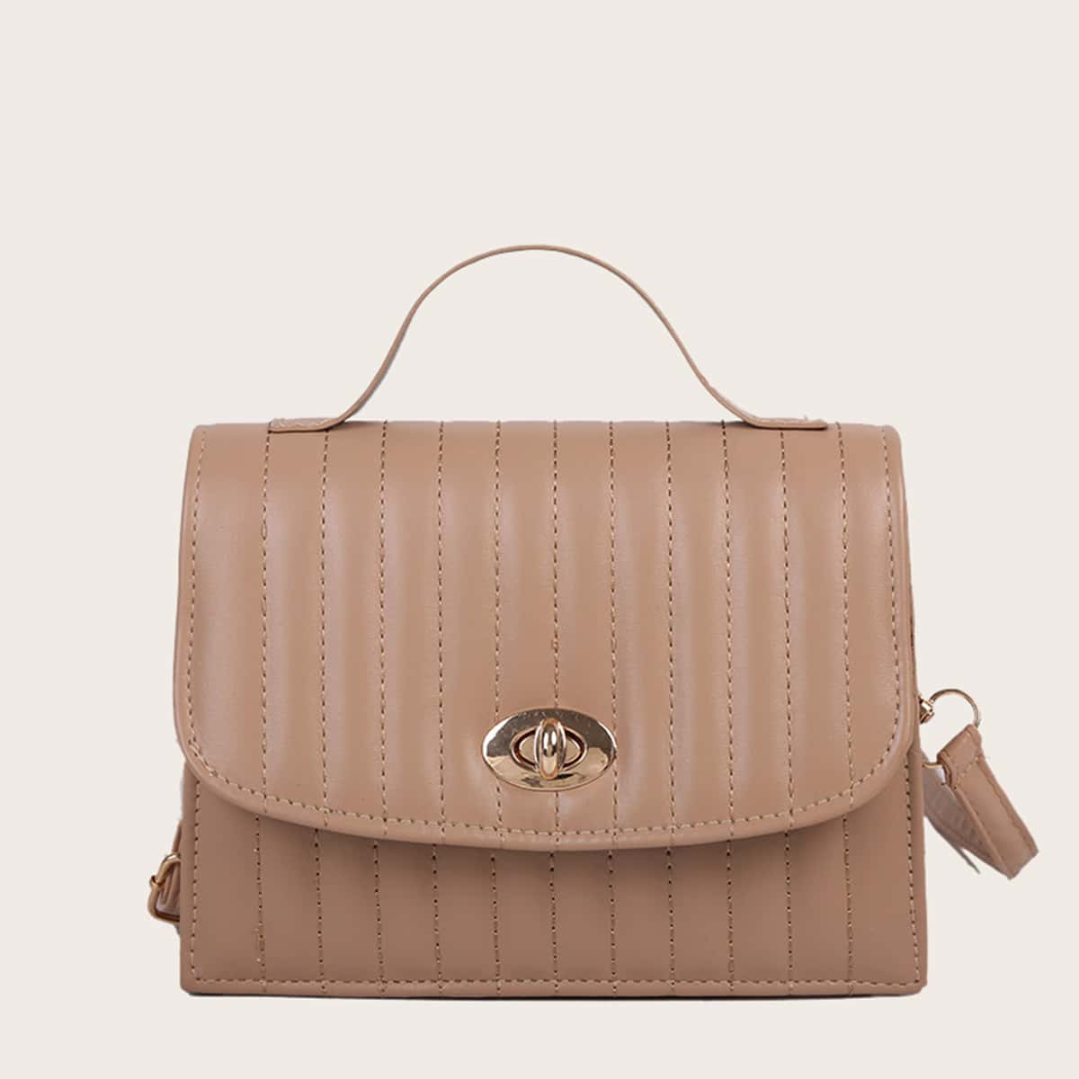 

Solid Twist Lock Satchel Bag, Khaki