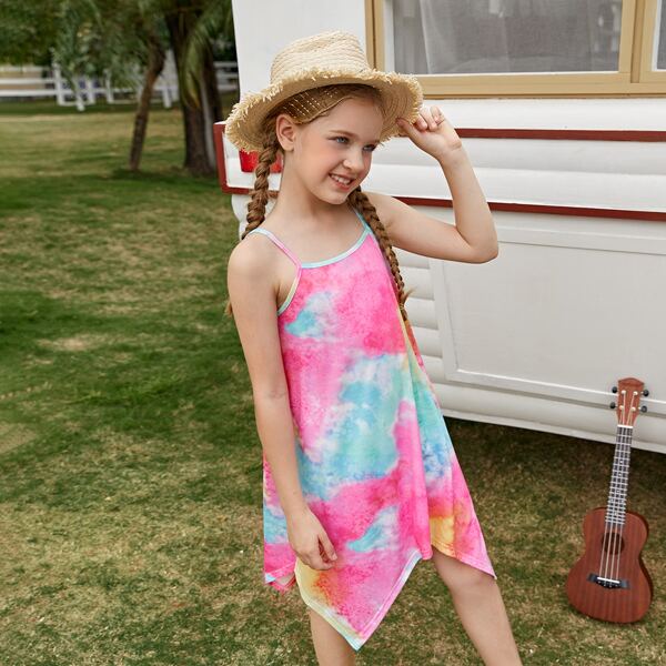 

Girls Asymmetrical Hem Tie Dye Cami Dress, Multicolor