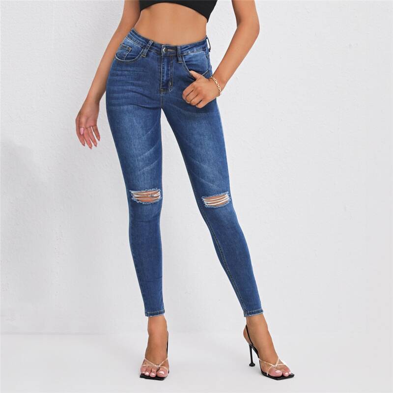 

High Waist Ripped Skinny Jeans, Medium wash