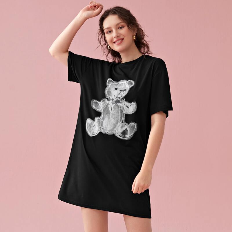 

Bear Graphic Tee Dress, Black