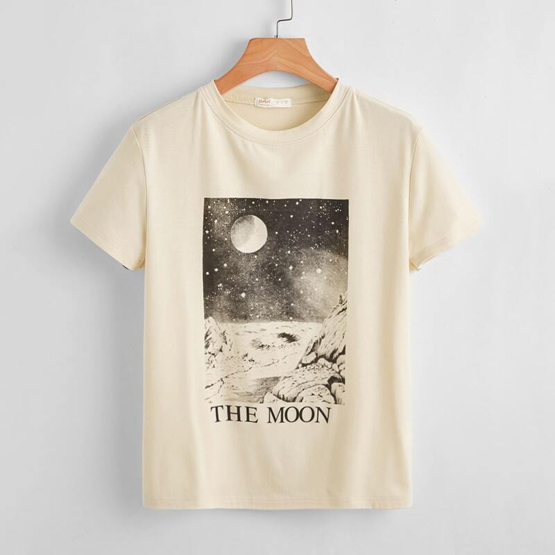 

Letter Moon Graphic Tee, Beige