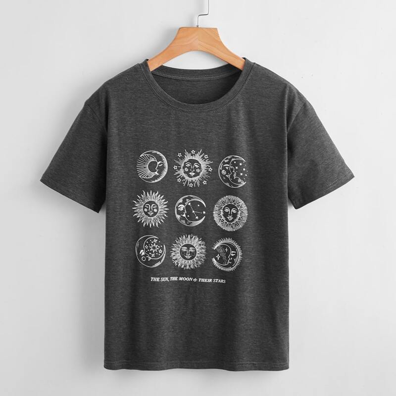 

Letter Sun & Moon Graphic Tee, Dark grey