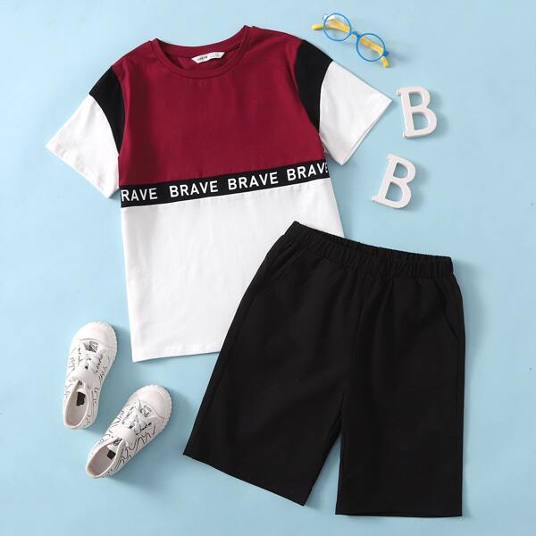 

Boys Letter Graphic Colorblock Tee & Shorts Set, Multicolor