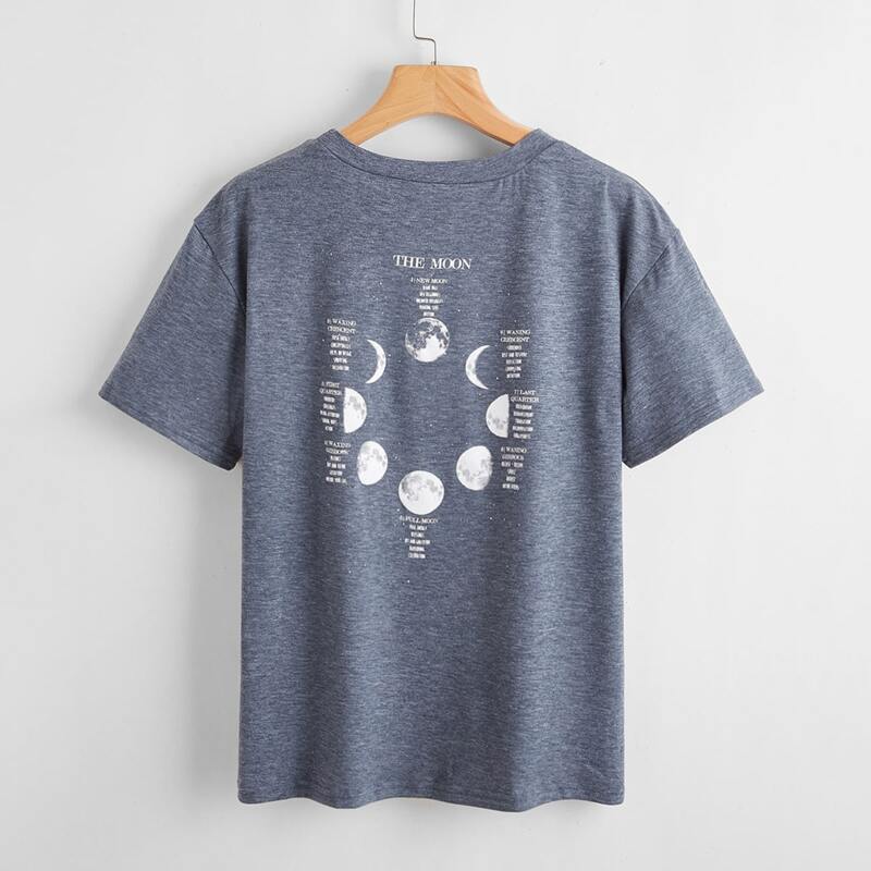 

Letter Moon Print Back Tee, Dusty blue