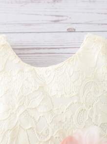 嬰兒貼花腰帶蕾絲附髮帶拼接連體衣連衣裙 - 彩色 - 查看 7