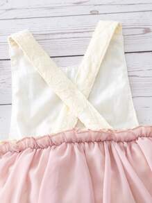 嬰兒貼花腰帶蕾絲附髮帶拼接連體衣連衣裙 - 彩色 - 查看 8