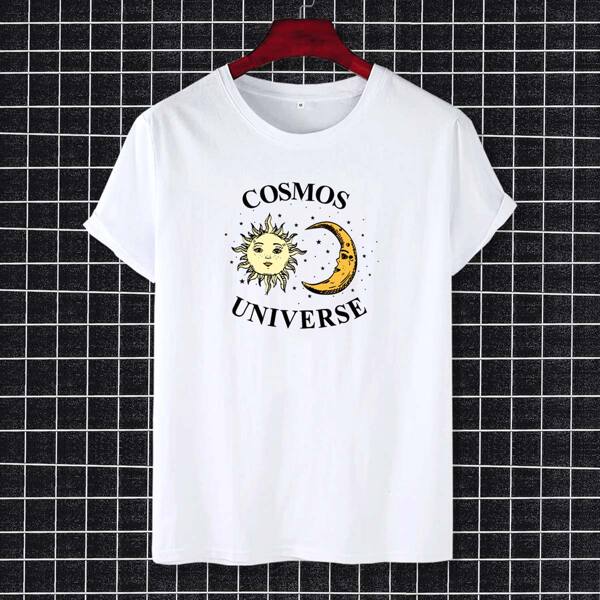 

Men Sun Moon & Letter Graphic Tee, White