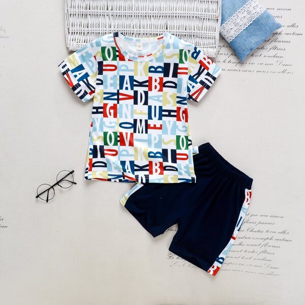 

Toddler Boys Letter Graphic Tee With Track Shorts, Multicolor