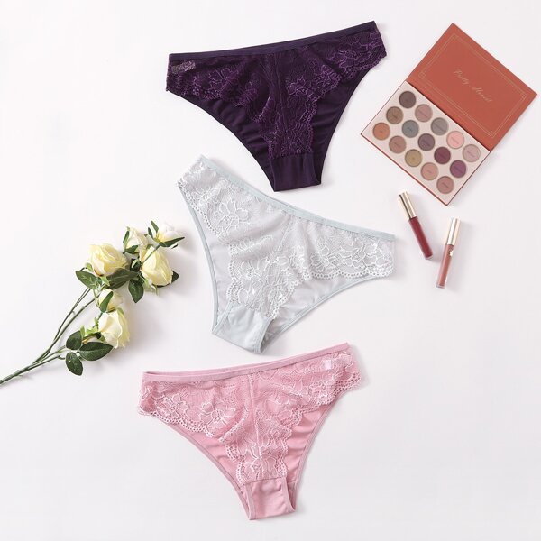 

3pack Plus Contrast Lace Panty Set, Multicolor